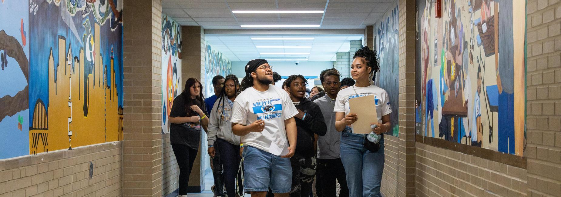 Students walk through the halls