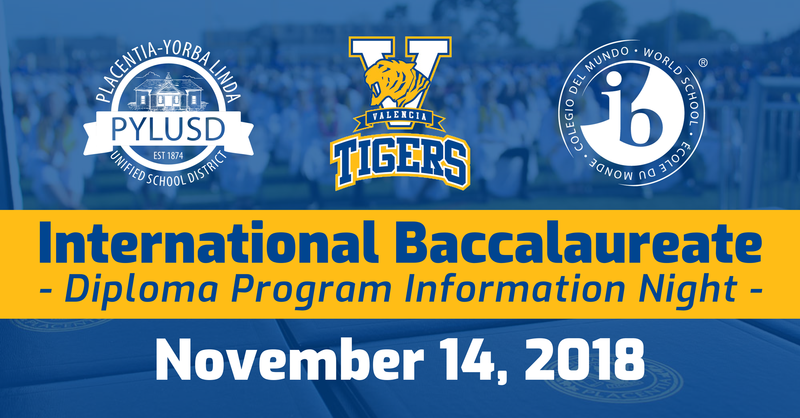 International Baccalaureate Night Information graphic for PYLUSD and VHS 2018.