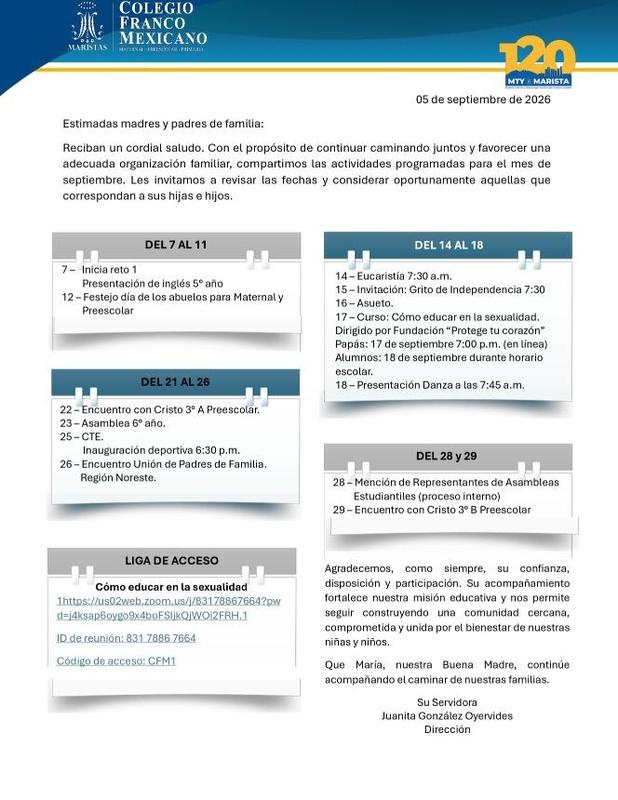 ACTIVIDADES MES DE SEPTIEMBRE Featured Photo