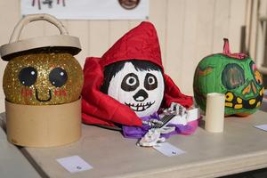colorfully decorated pumpkins