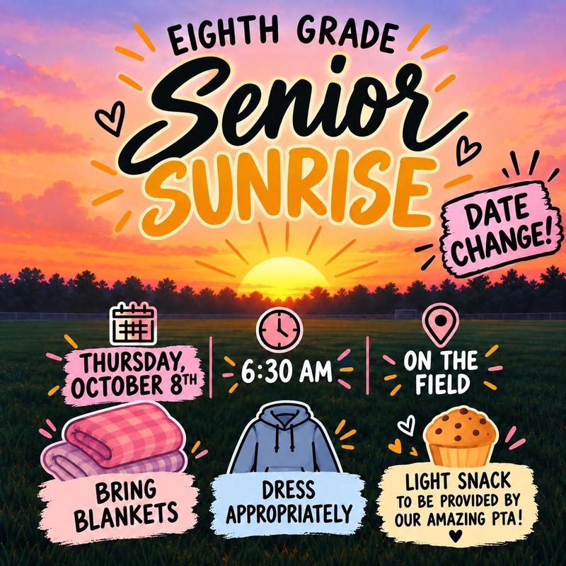 A sunrise, with blankets and date of the senior sunrise.