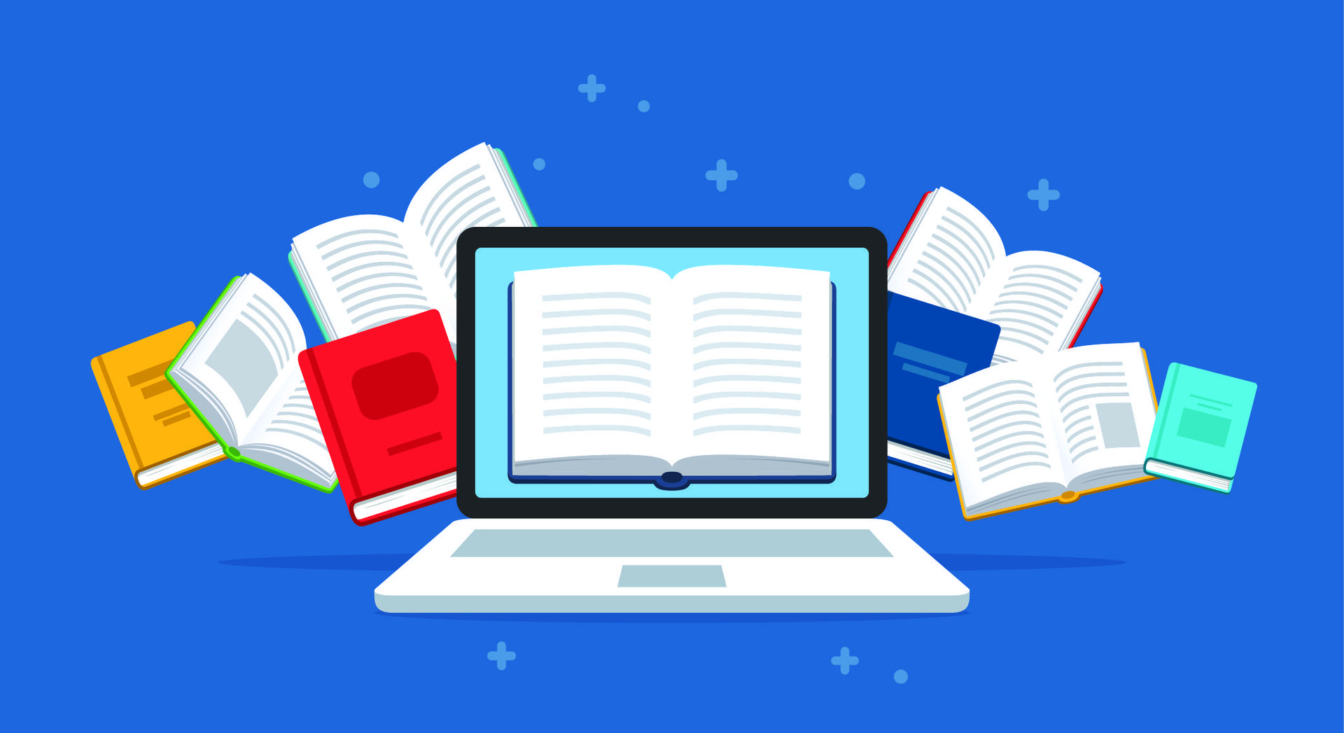 Clip art, computer screen surrounded by open books