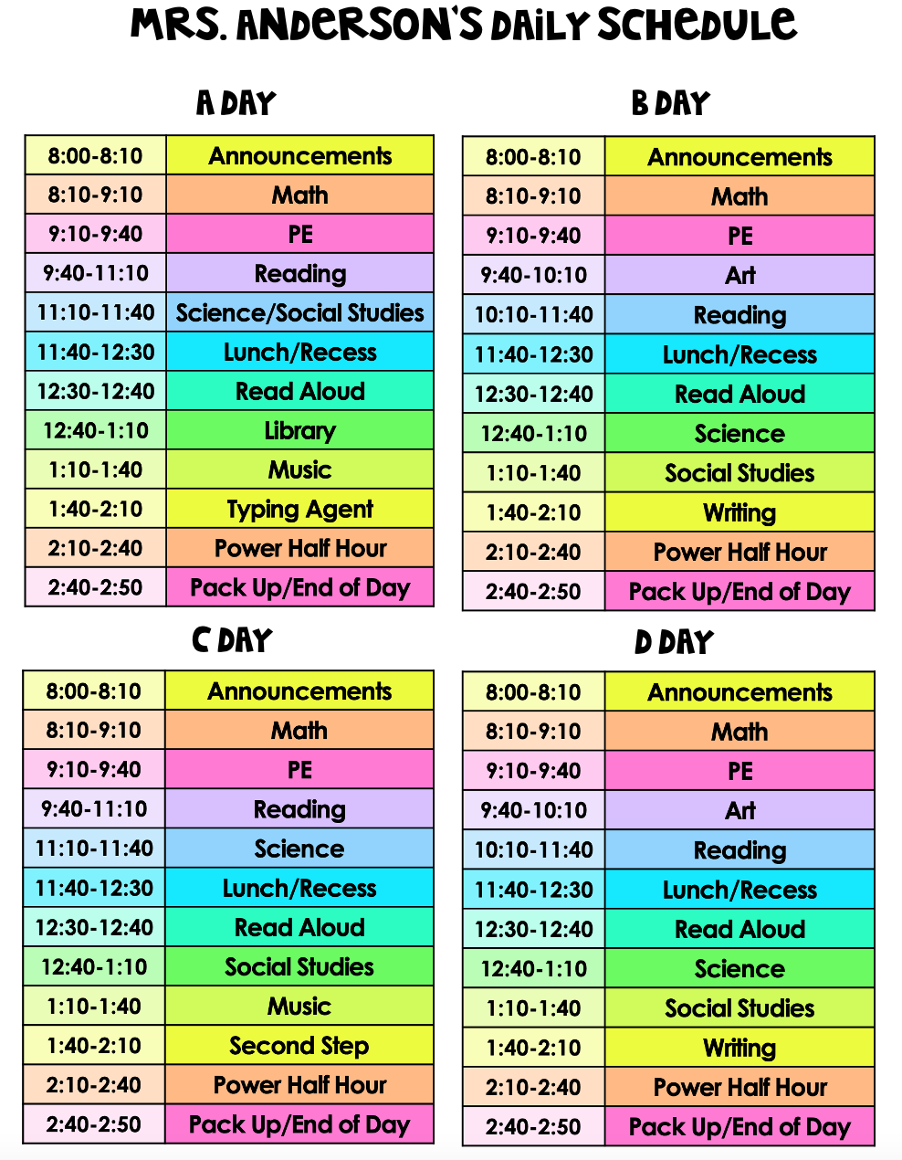 Classroom 56 Schedule Allison Anderson Coal City Intermediate School