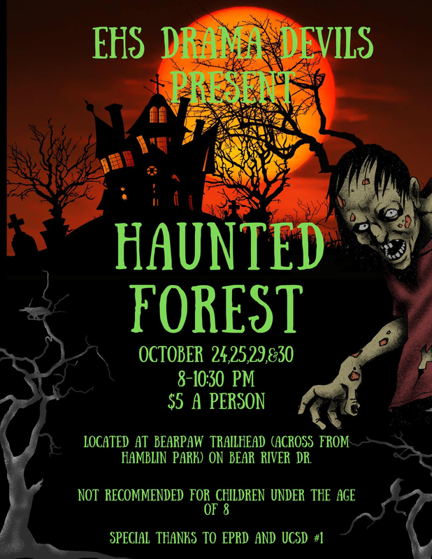 he Drama Devils are excited to present their 2nd Annual Haunted Forest! This frighteningly fun event will run for 4 haunted nights (Oct 23, 24, 29, & 30) from 8-10:30 pm.