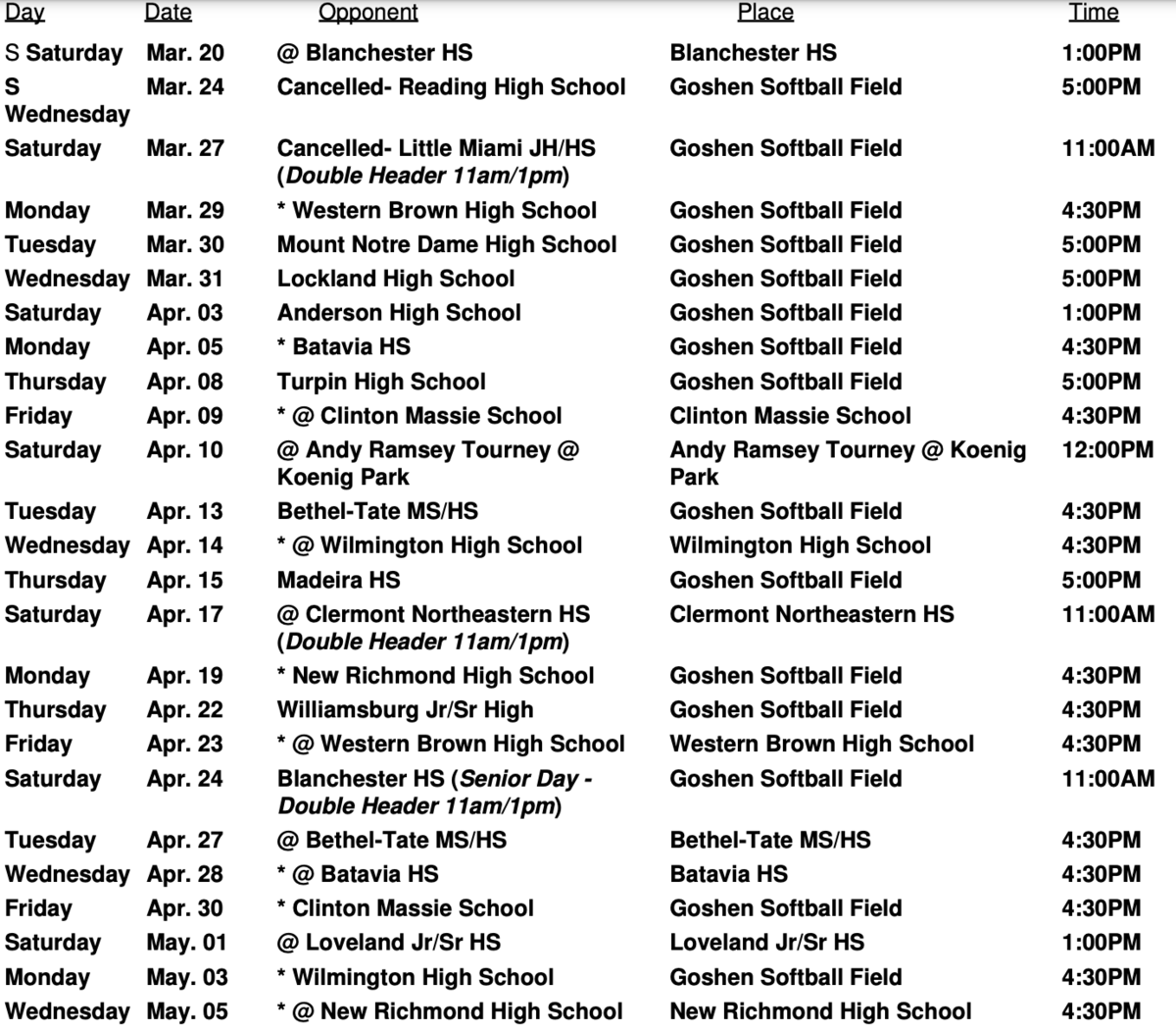 Schedule 2021 High School Softball Goshen Athletics schedule-2021-high-school-softball-goshen-athletics