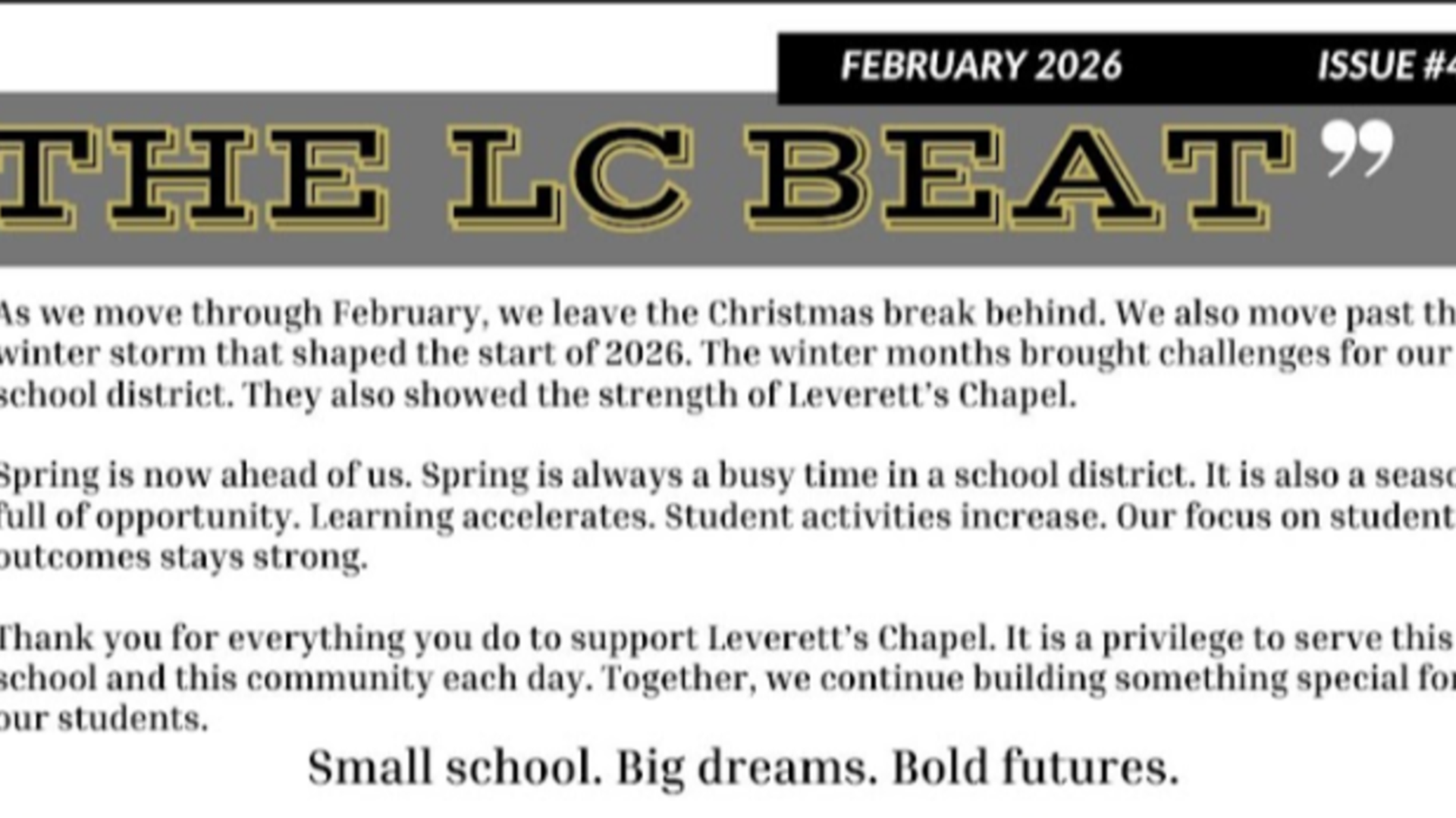 A newsletter layout discussing updates from a school district.
