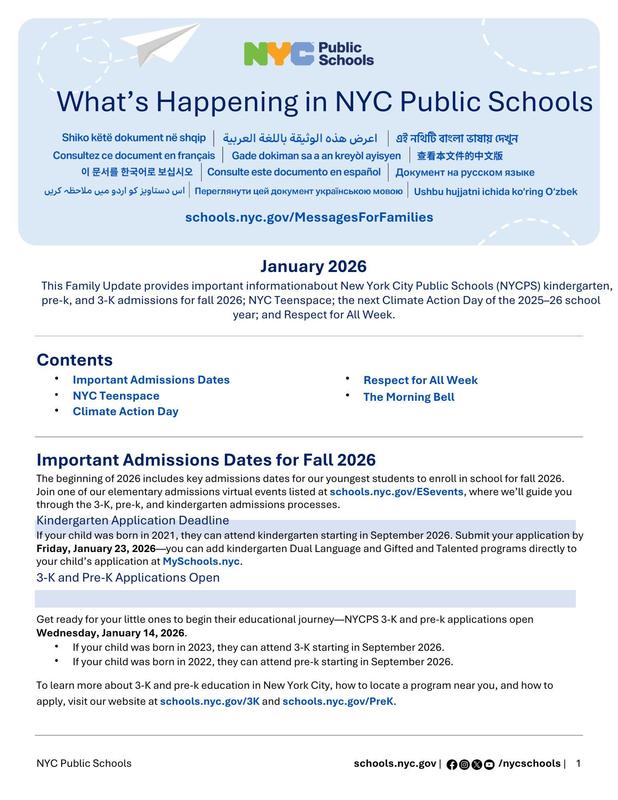 January 2026 NYCPS Family Letter- English