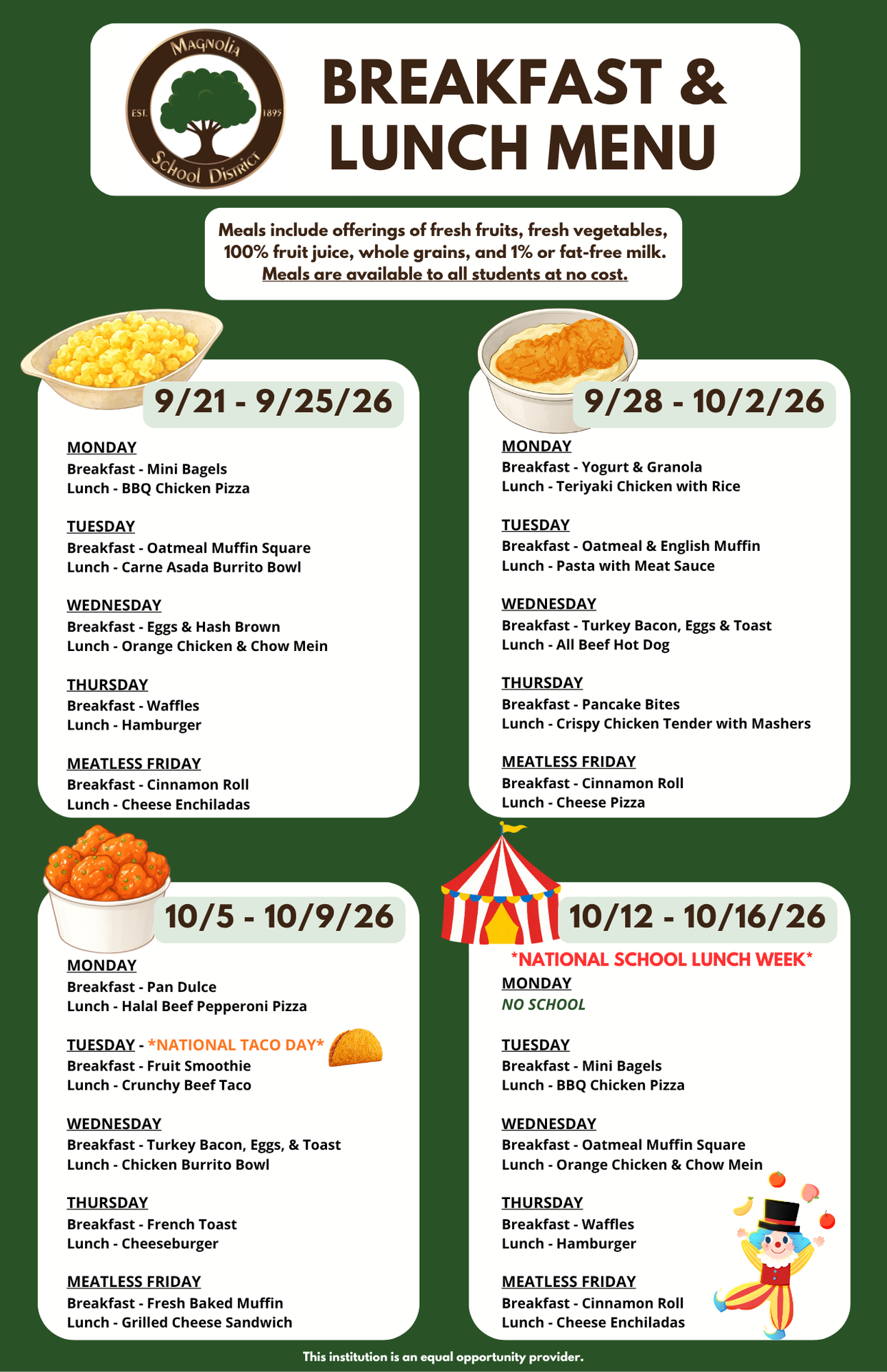 K-6 Breakfast and Lunch Menu SEPT-OCT 2026