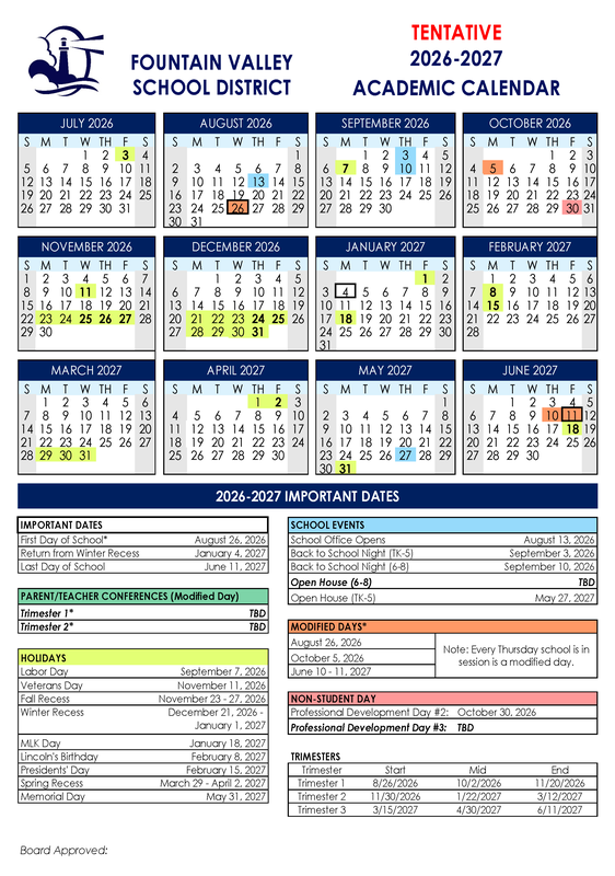 Tentative Academic Calendar 2026-27