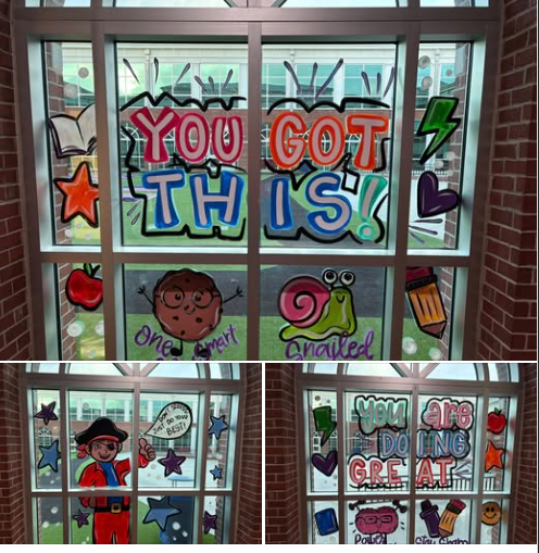 Thanks to our wonderful PTO and Coastal Creations for the BEAUTIFUL window art inspirations as we head into our state testing season!