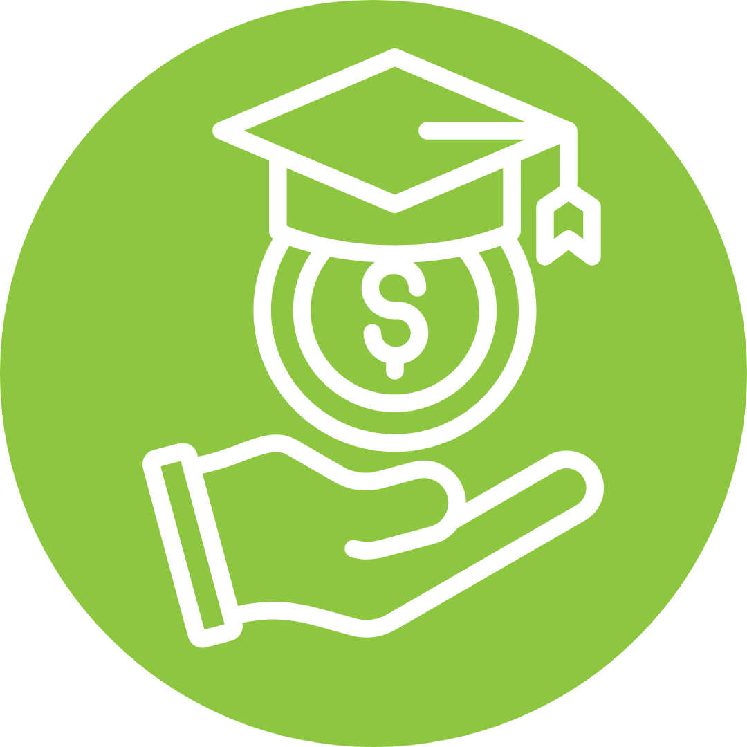 green circle with outstretched hand.