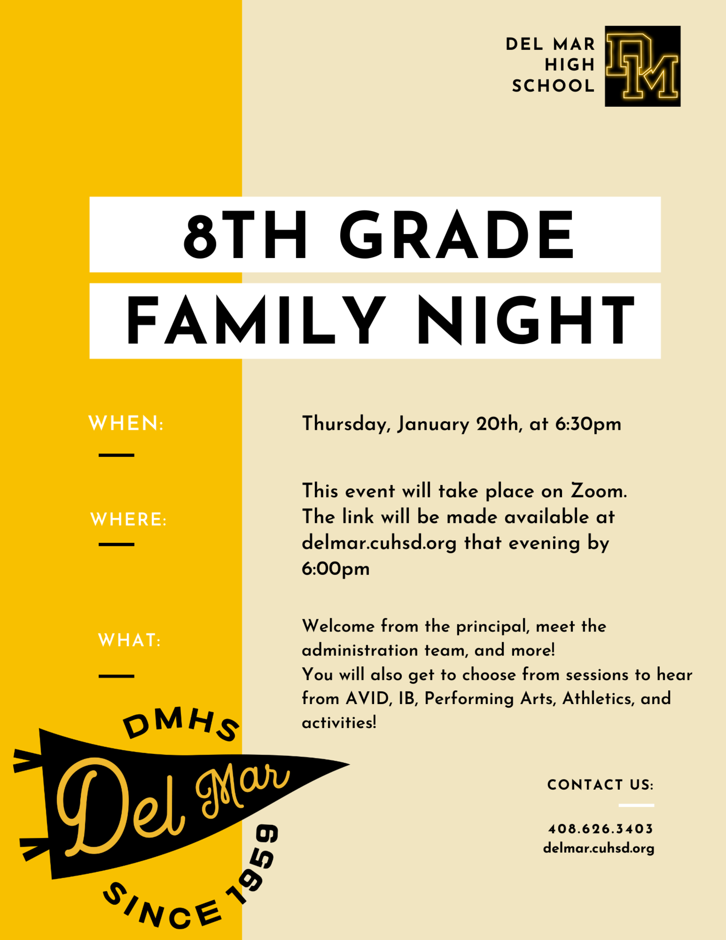 8th grade family night flyer in english