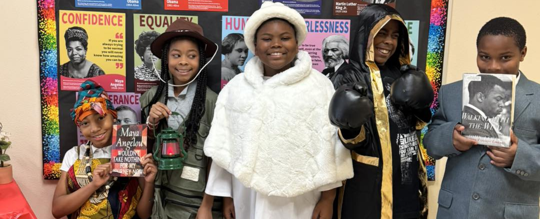 students dressed as black history month figures