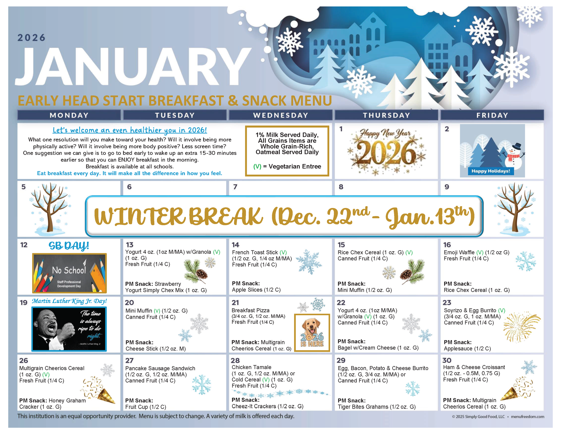 Early Head Start Breakfast & Snack Menu (click to view)