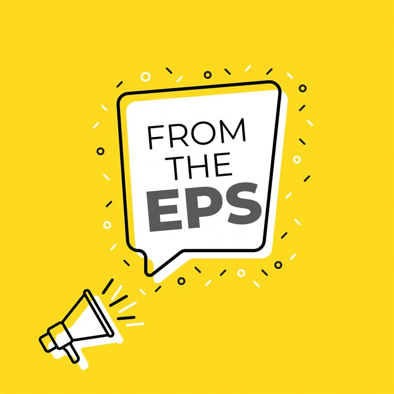 Speech bubble with 'FROM THE EPS' and a megaphone on a yellow background.