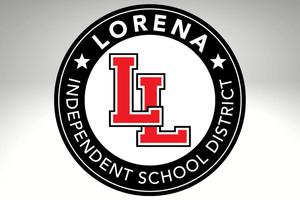 Lorena ISD round black logo with red LL in the middle