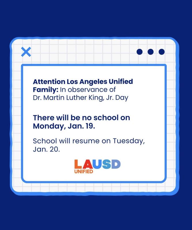 MLK No School Monday, January 19, 2026
