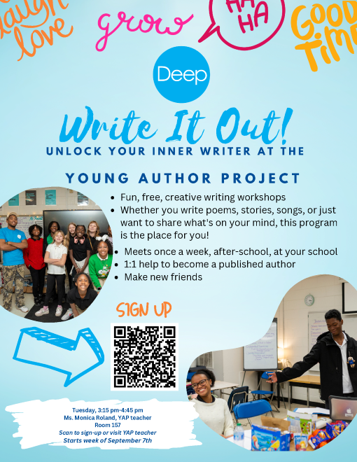 Young Author Project (YAP) flyer with QR code