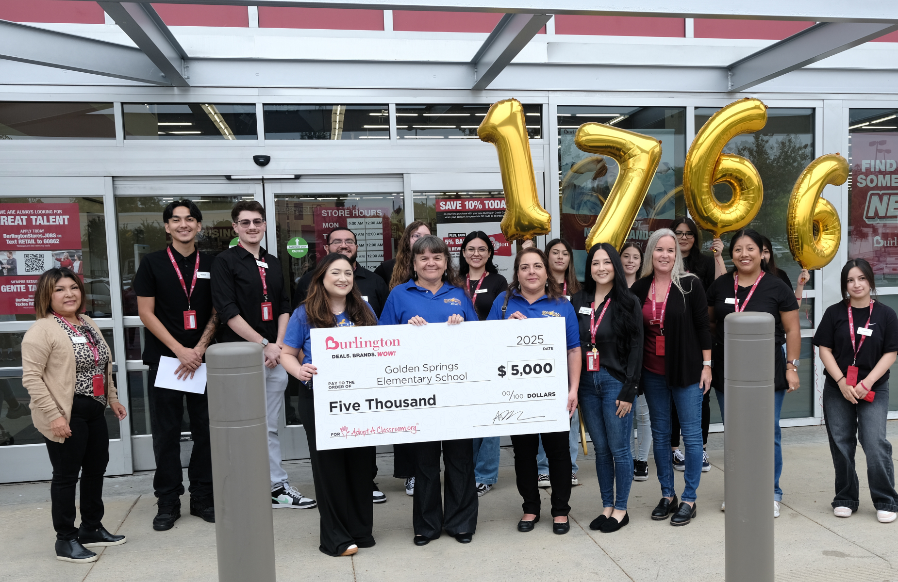 Golden Springs Elementary Receives $5,000 Gift at Burlington Grand Opening!