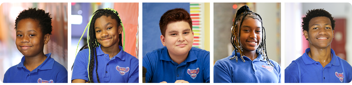 Collage of five individual student portraits