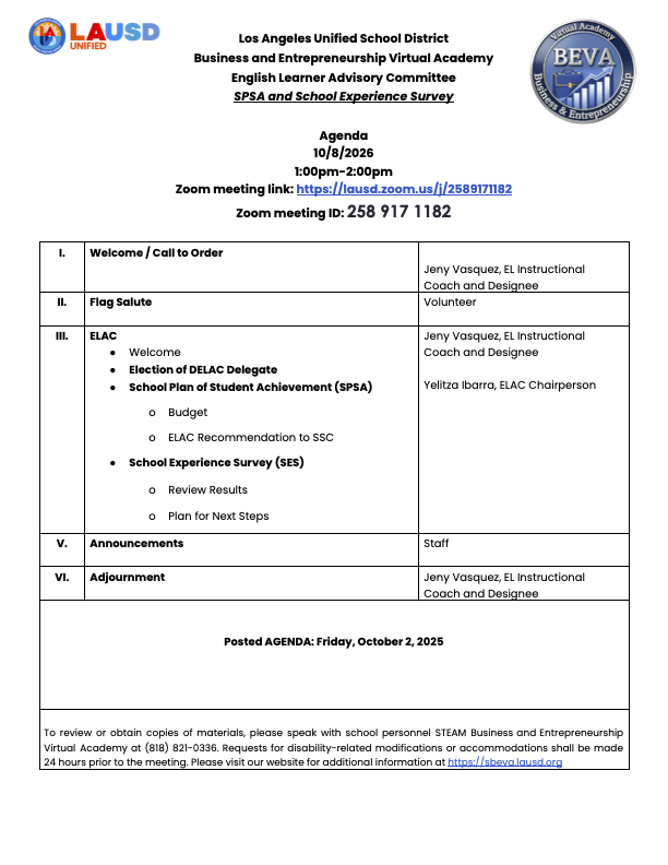 ELAC Meeting Oct. 8th 1:00pm