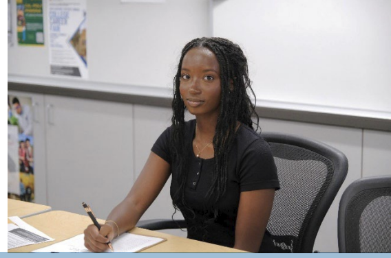 “2027 National Merit Scholarship Program Semifinalist, Amara Beatty, in class.” Photo Credit: Hayley Chacon/Pomona Unified School District