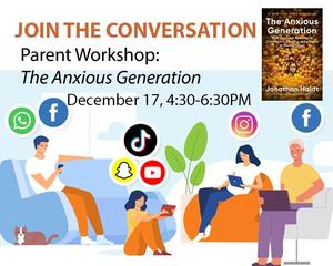 promotional graphic with kids on phones and social media symbols