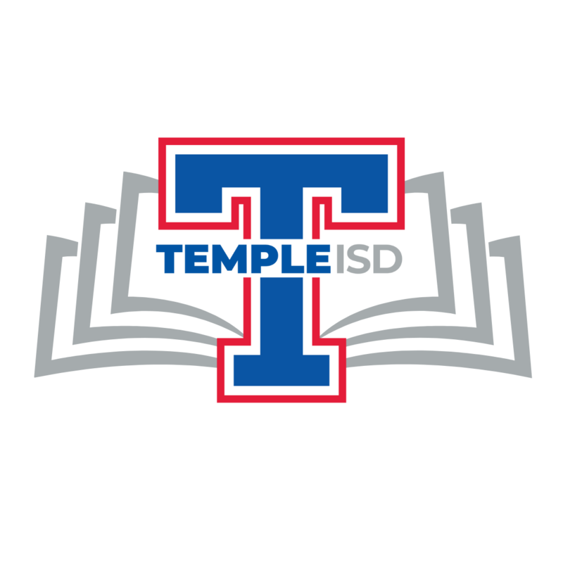 Temple ISD library logo with an open book