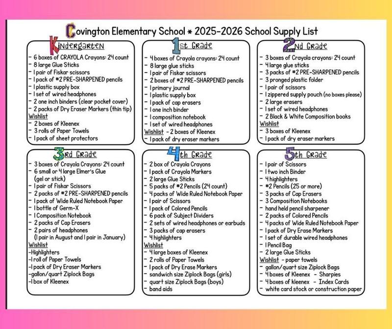 25-26 CES School Supply List Featured Photo