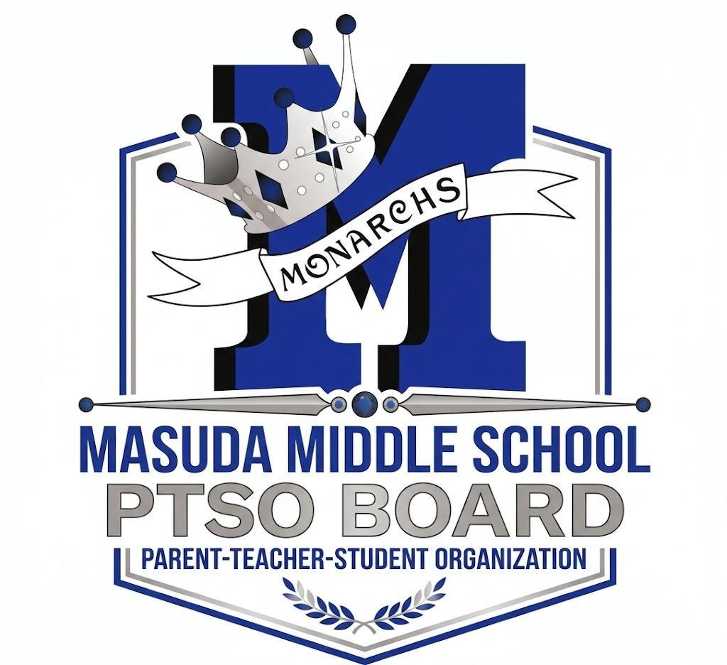 Logo for Masuda Middle School PTSO with a blue M and crown on top.