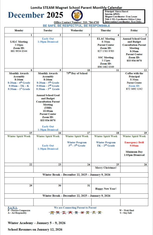 December Calendar english
