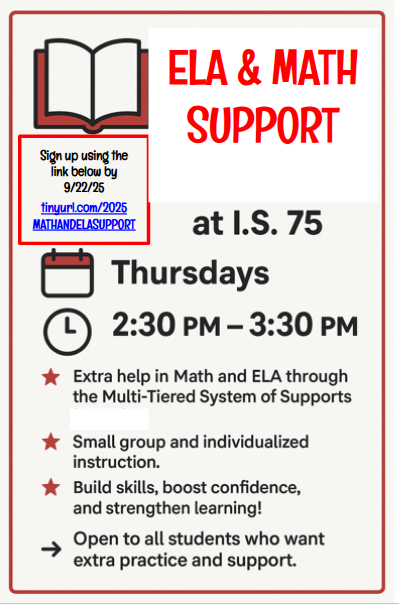 Afterschool English and math support, every Thursday, 2:230-3:30.