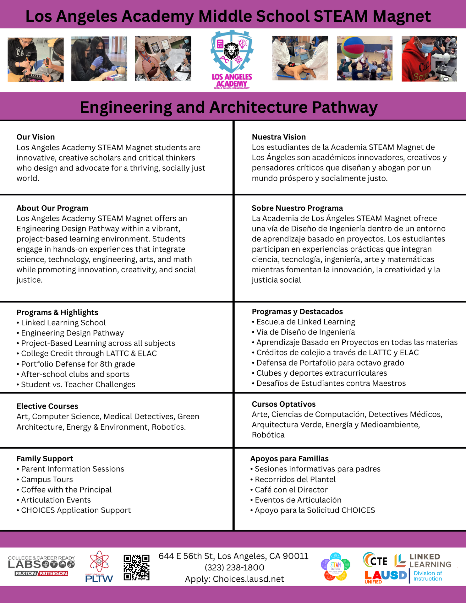 2025-2026 One Pager Los Angeles Academy STEAM Magnet 