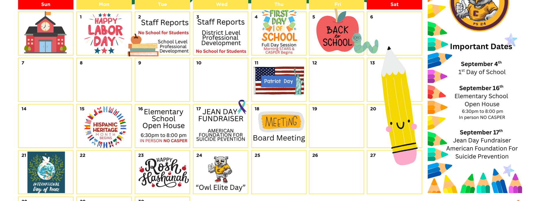 Back to School Calendar