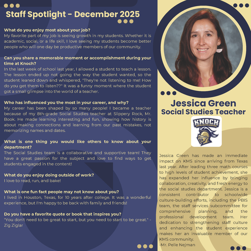 staff spotlight featuring Social Studies teacher Jessica Green