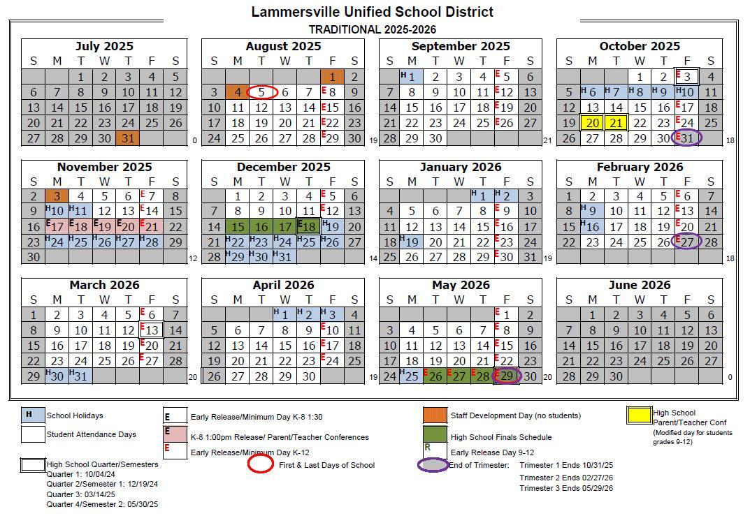 LUSD Academic Calendar 2025 - 2026