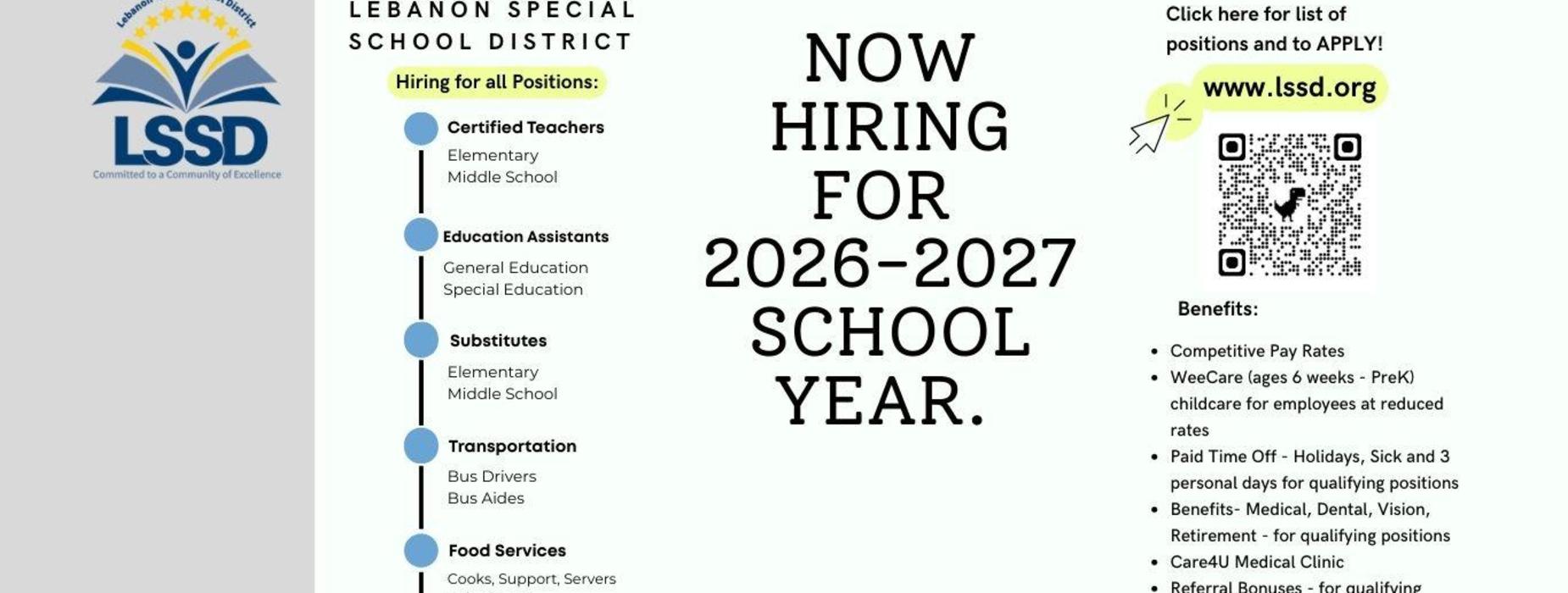 LSSD is Now Hiring for 2026 - 2027 school year. Link below to see available positions: https://lssd.schoolspring.com/