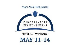 Logo of Mars Area High School with testing information for Keystone Exams.