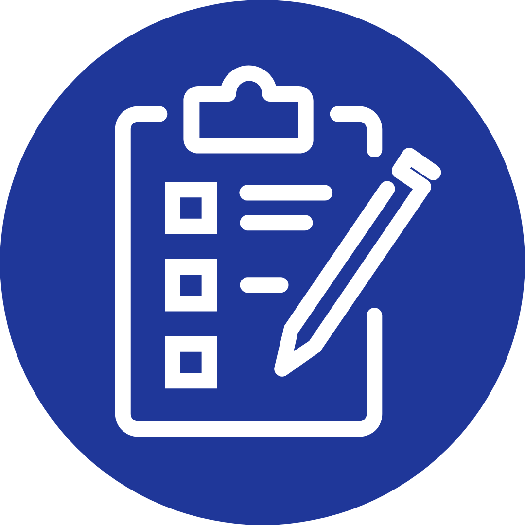 blue circle with clipboard