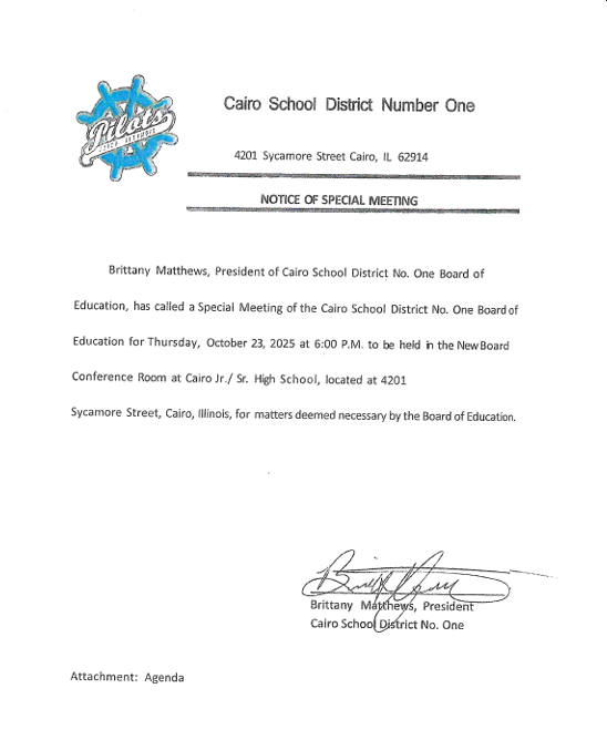 Special Board Meeting - Thursday, October 23rd @6PM