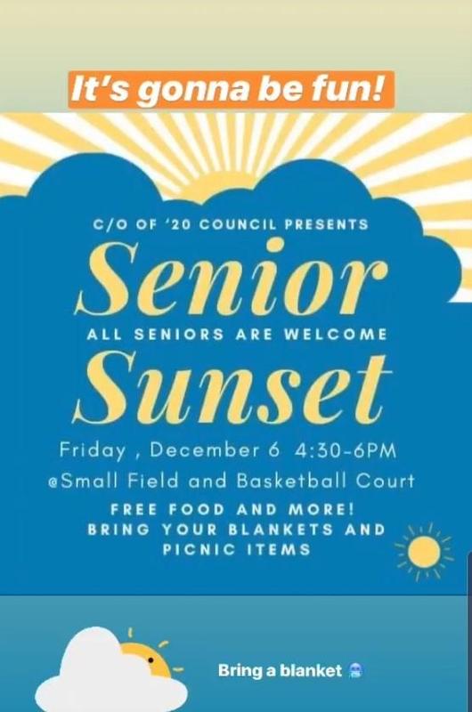 SENIOR SUNSET HAS BEEN POSTPONED UNTIL AFTER WINTER BREAK!!! Featured Photo