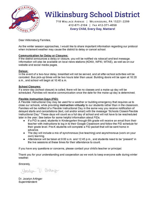 winter weather letter on letterhead