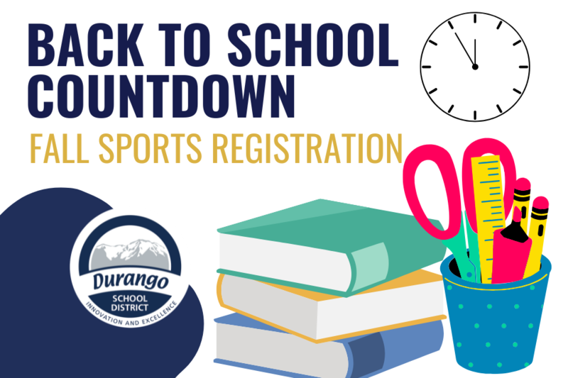 Back to School Countdown Fall Sports Registration above textbooks and school supplies