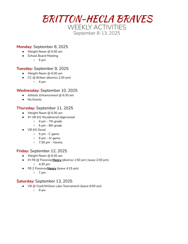 weekly activities