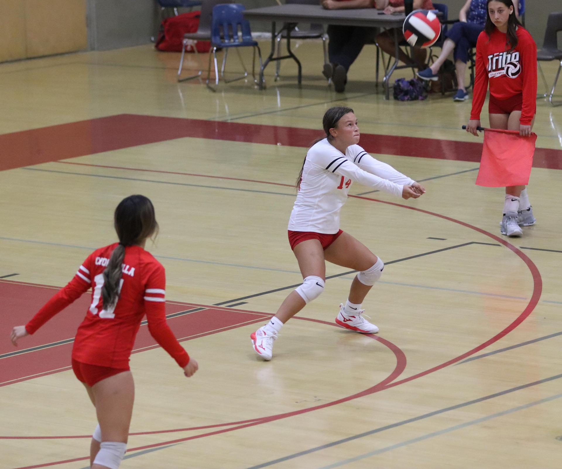 varsity volleyball players in action against golden valley