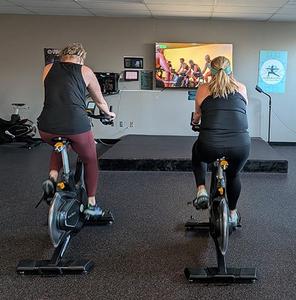 Virtual cycling class back view