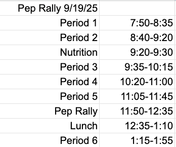 Pep Rally Bell Schedule