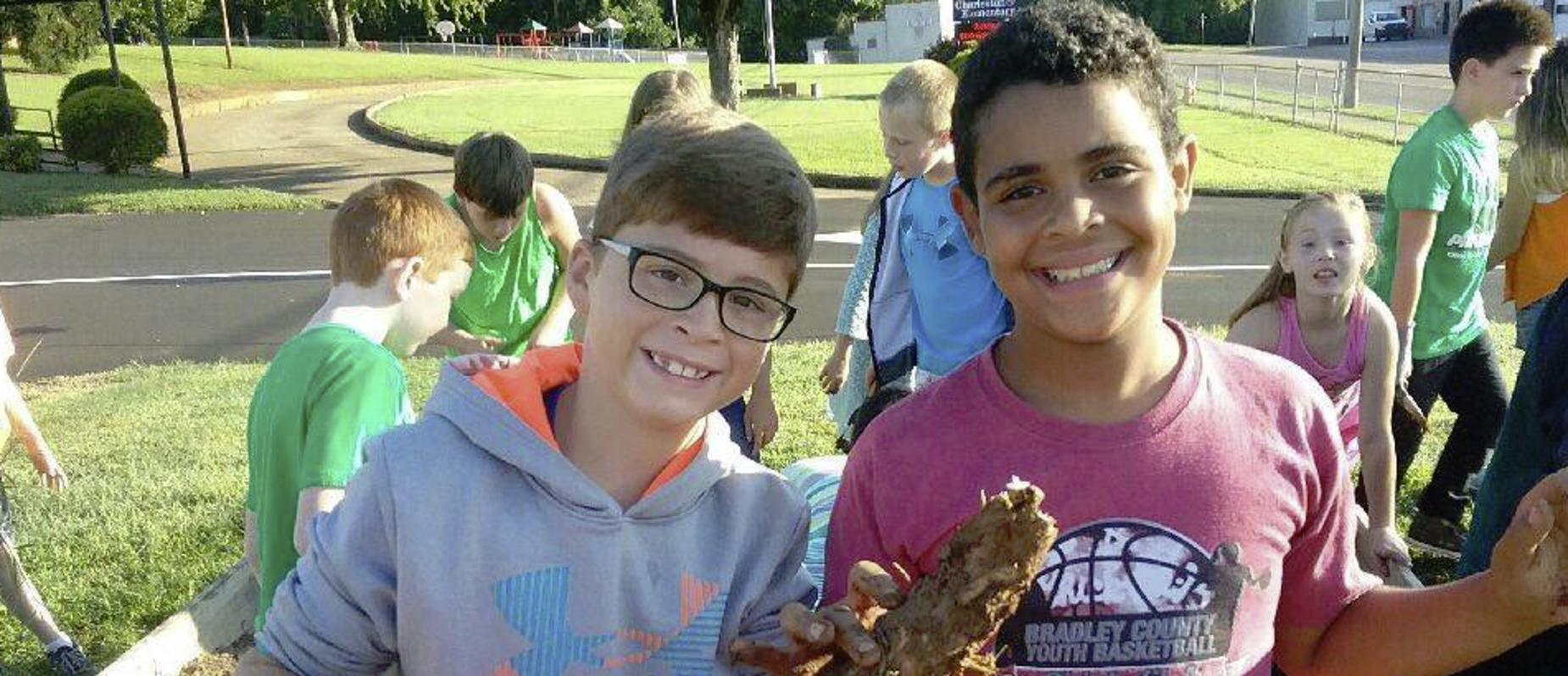 Charleston students working in the garden