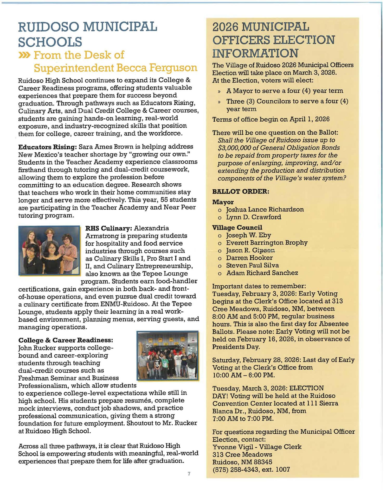 Information on college readiness programs and community engagement for Ruidoso High School.