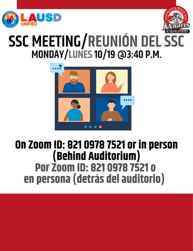 SSC Meeting on Monday, October 19th at 3:40 p.m.  Join on Zoom or in Person.